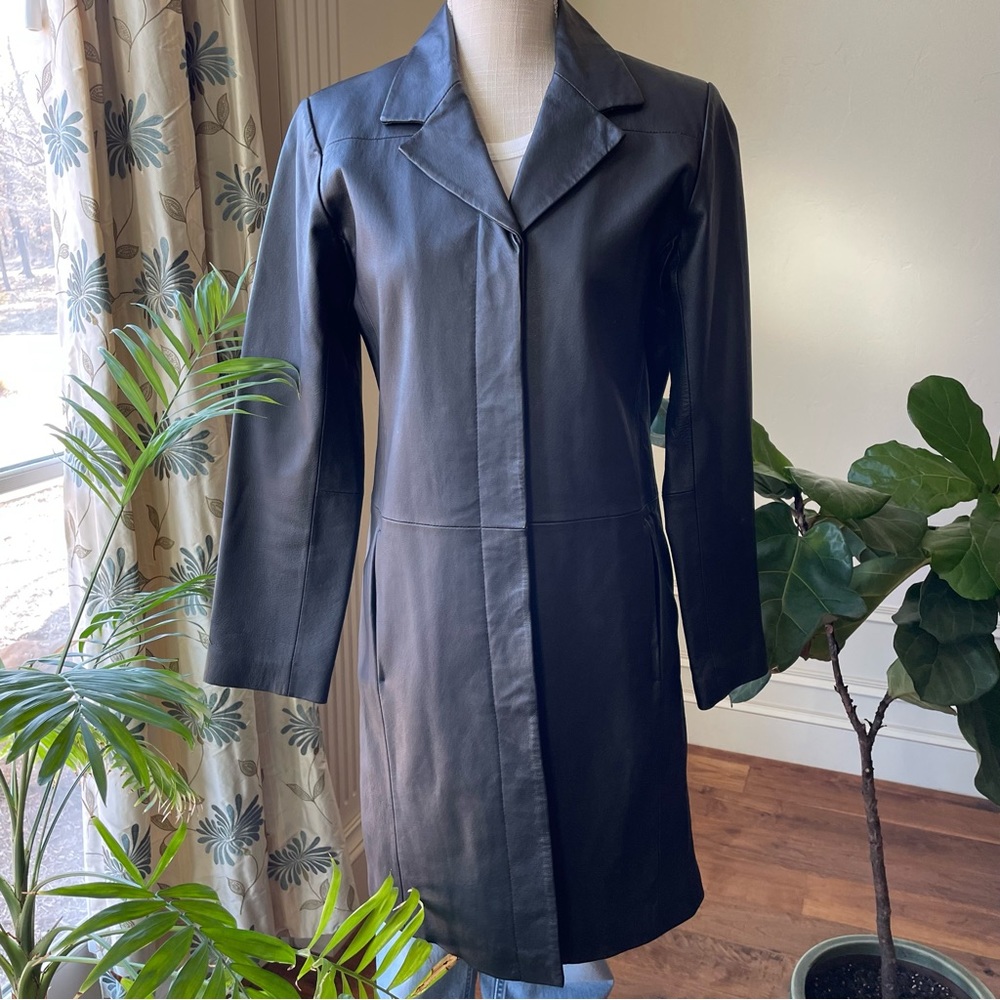 Bagatelle Black Leather Trench Coat Jacket